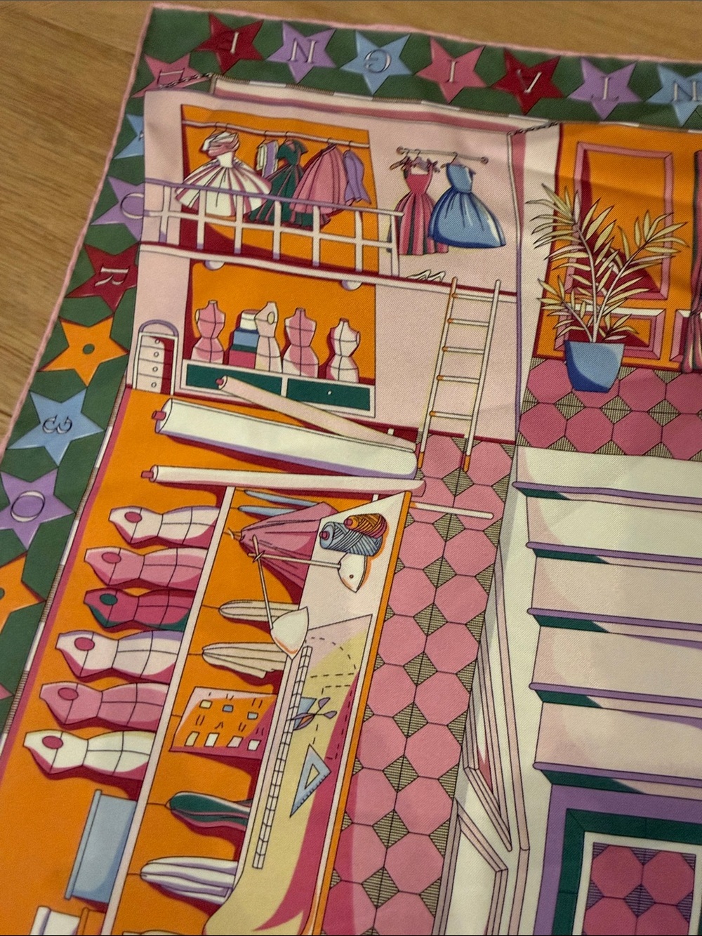 Dior Pink, Green and Yellow Illustrated Silk Scarf - Picture 5 of 9